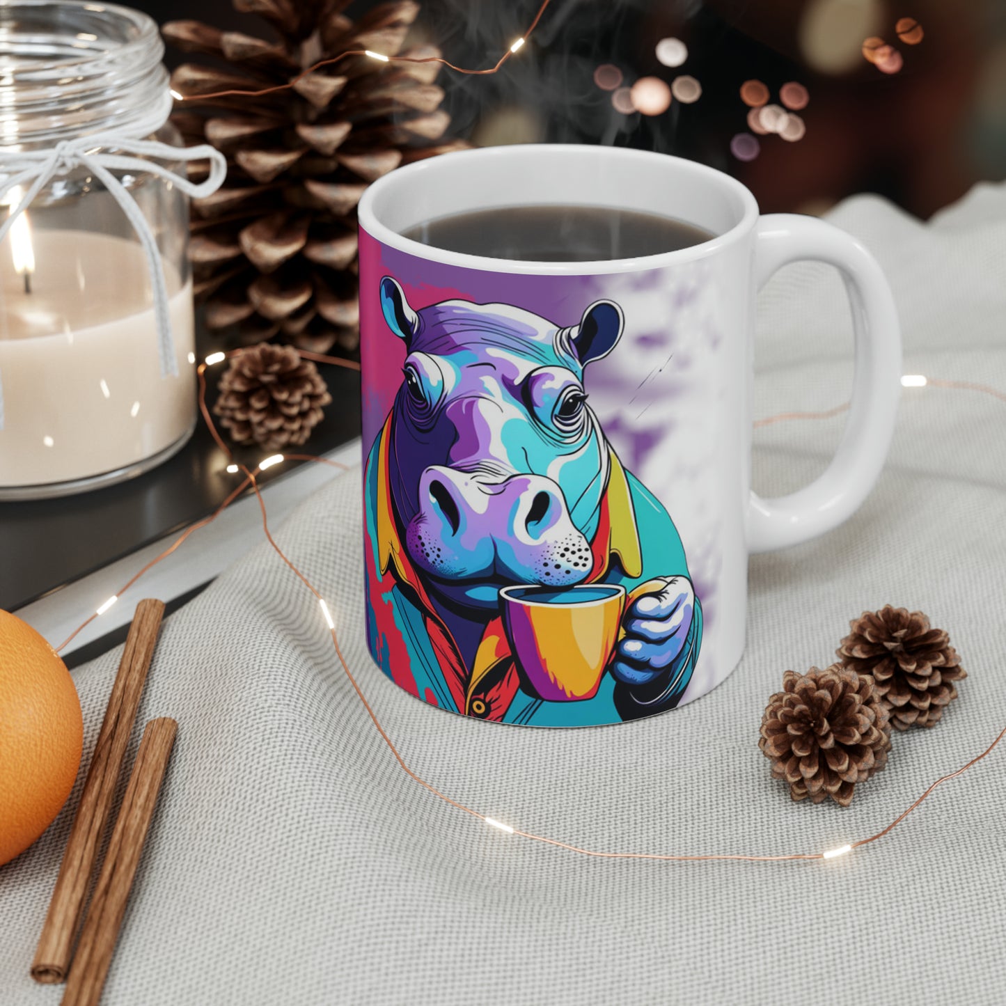 Sip, Smile, Repeat: Whimsical Hippo Java Joy Ceramic Mug 11oz