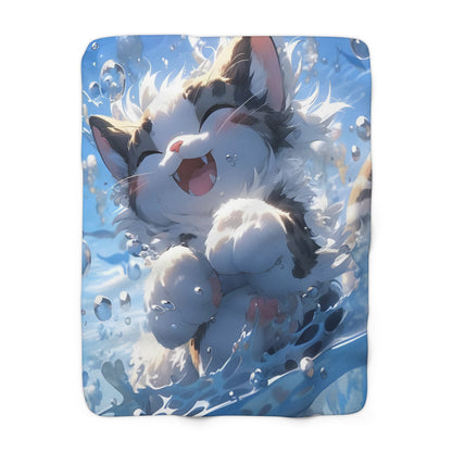 Soothing Splash Serenade: Cat in Water Sherpa Blanket