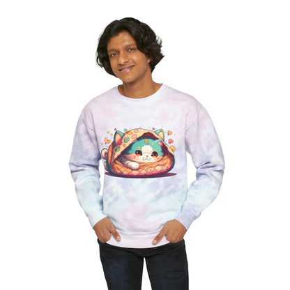 Purr-fectly Cozy: Cat Burrito Bliss Tie-Dye Sweatshirt