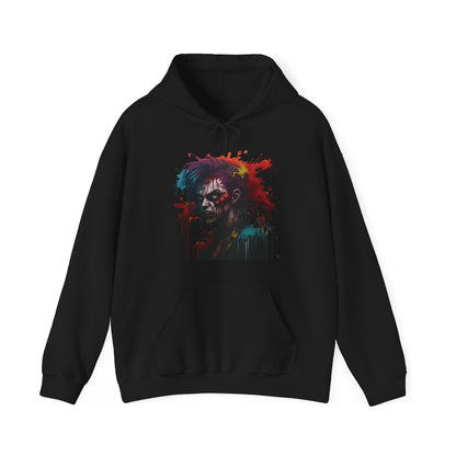 Painted Apocalypse: Vivid Zombie Splash Hooded Masterpiece