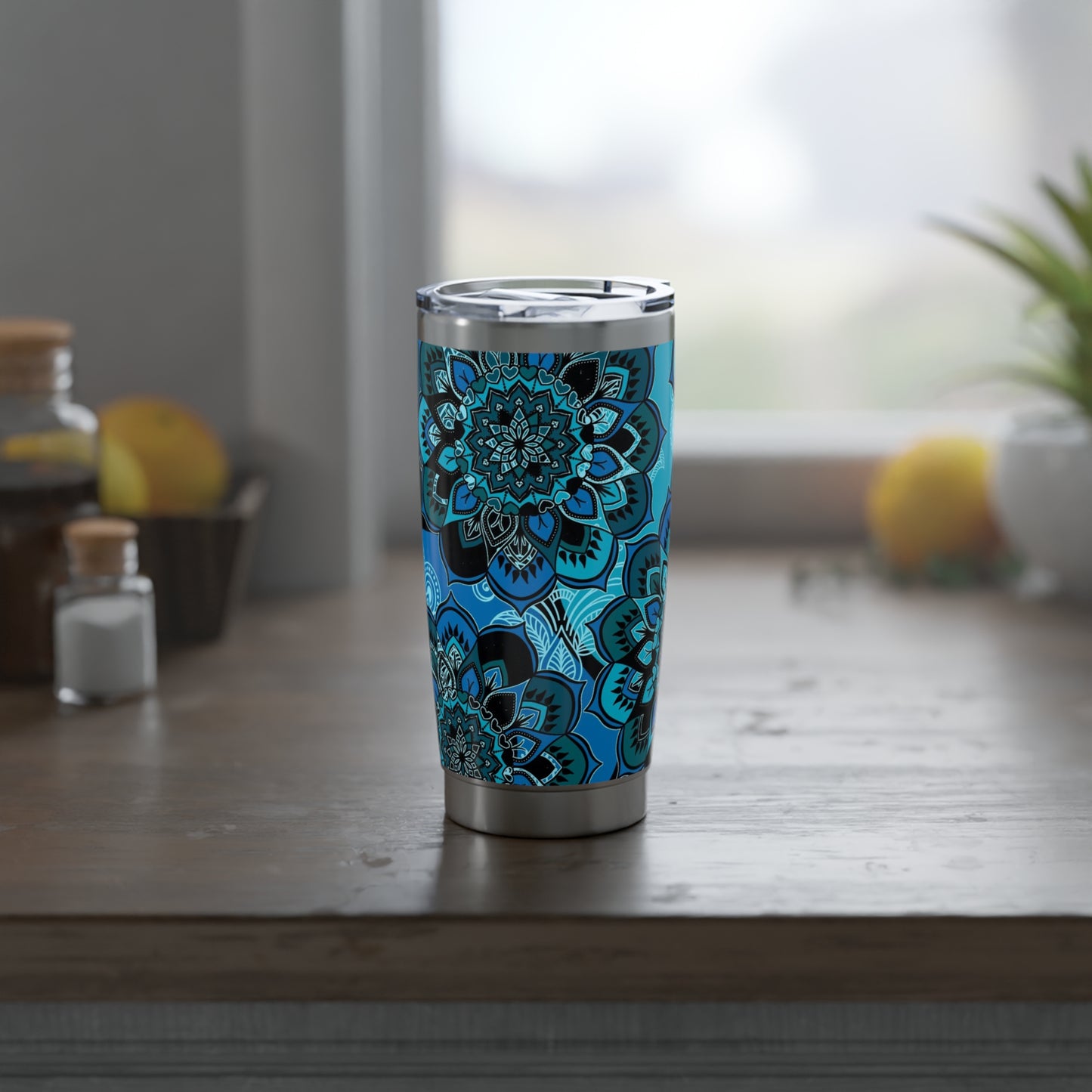 Azure Bloom: Blue Floral Tumbler