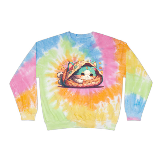 Purr-fectly Cozy: Cat Burrito Bliss Tie-Dye Sweatshirt