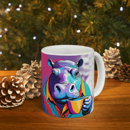 Sip, Smile, Repeat: Whimsical Hippo Java Joy Ceramic Mug 11oz