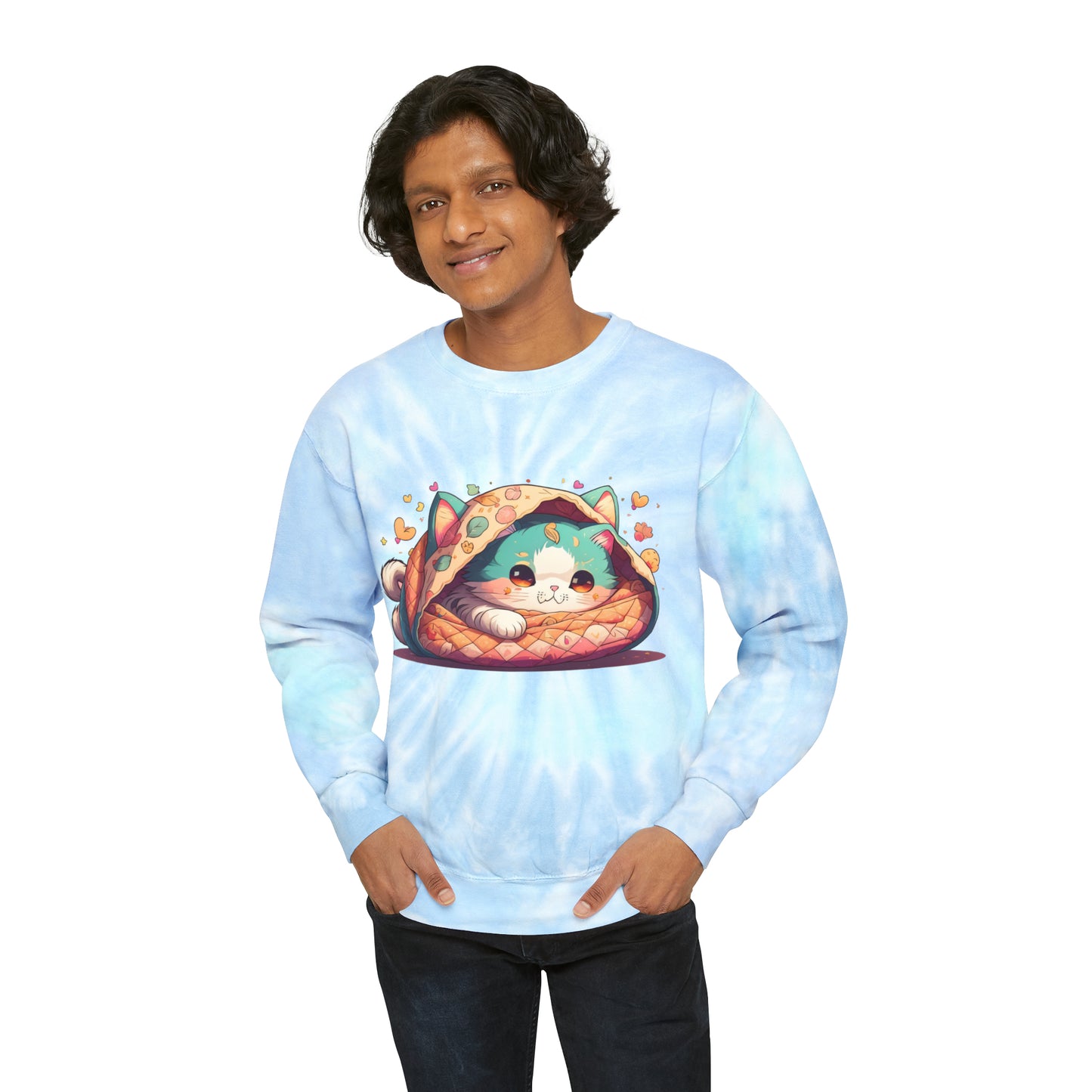 Purr-fectly Cozy: Cat Burrito Bliss Tie-Dye Sweatshirt