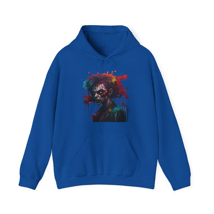 Painted Apocalypse: Vivid Zombie Splash Hooded Masterpiece