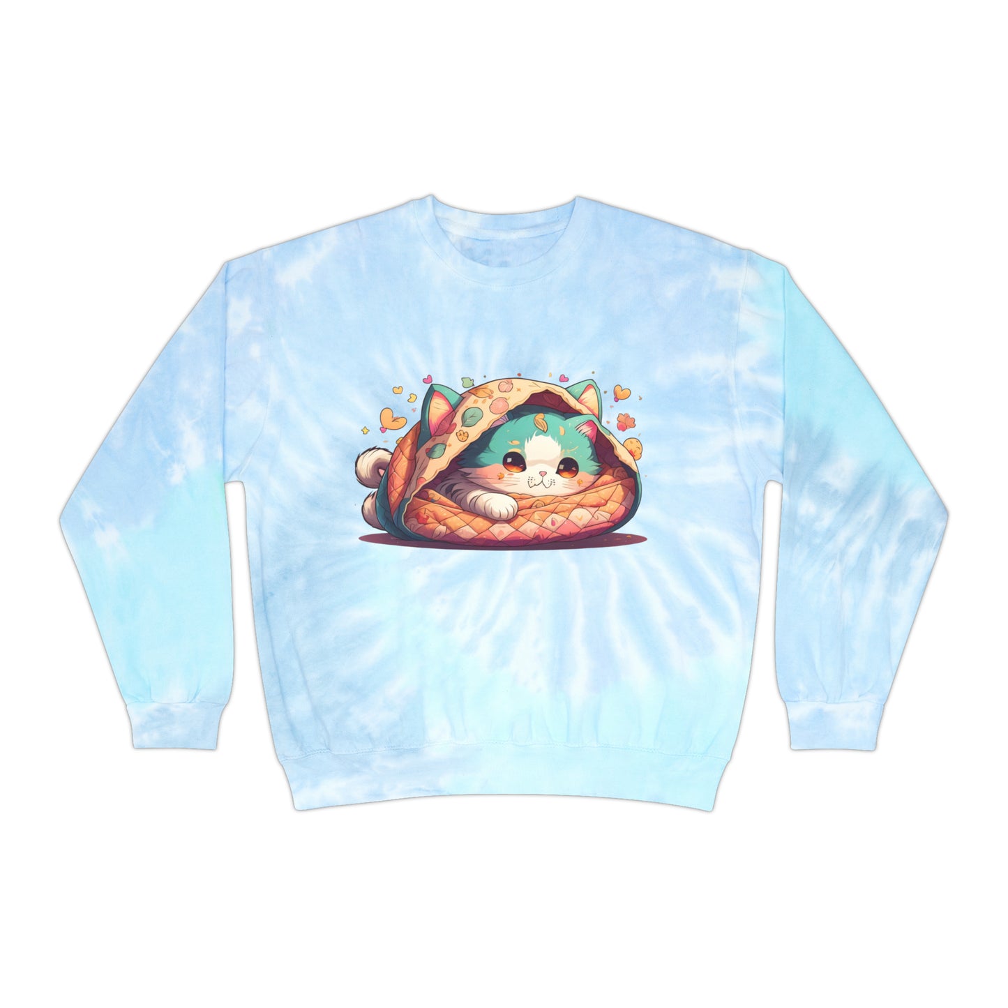 Purr-fectly Cozy: Cat Burrito Bliss Tie-Dye Sweatshirt